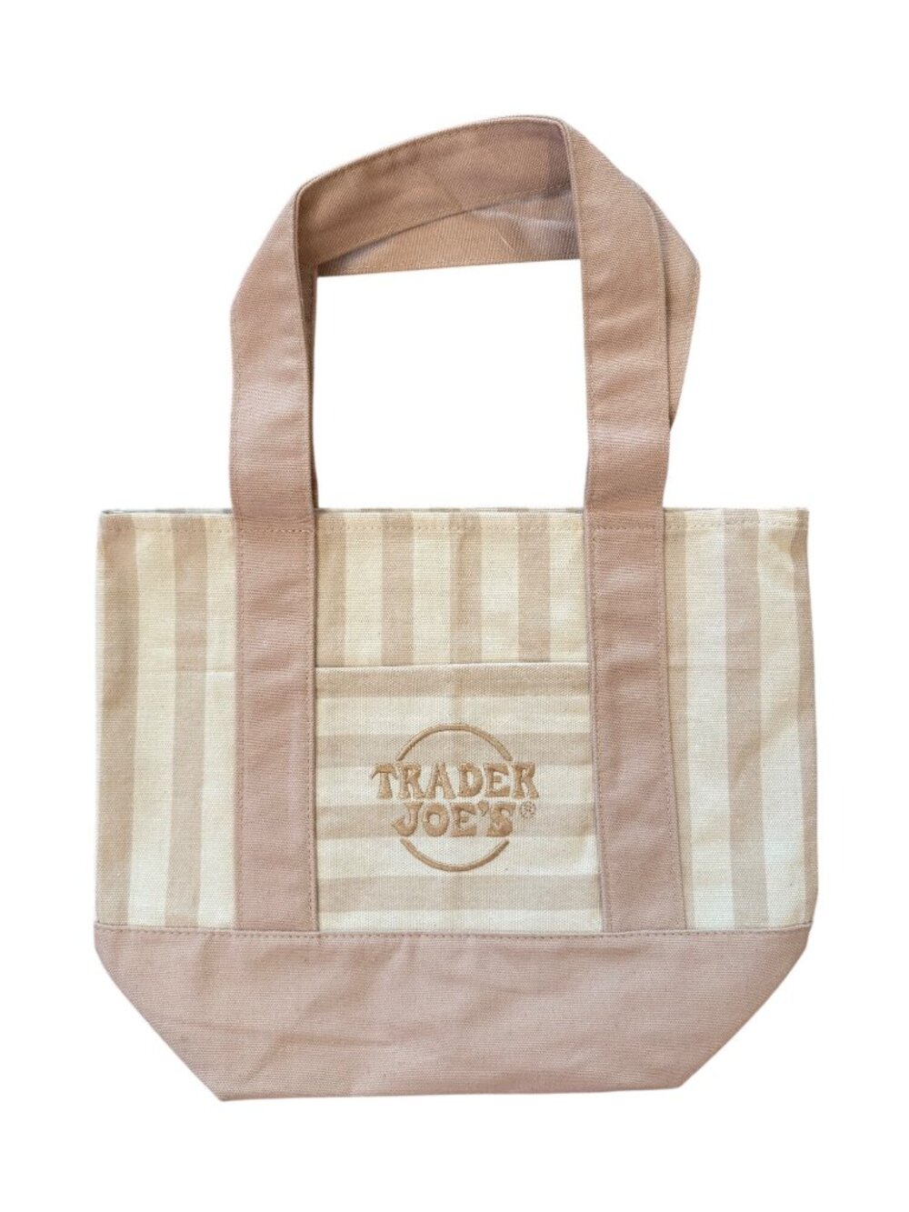 Trader Joe’s Mini Pastel Stripe Canvas Tote Bag Limited Edition Tan Cream Beige